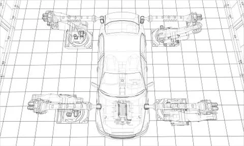 Assembly of motor vehicle. Vector Stock Illustration