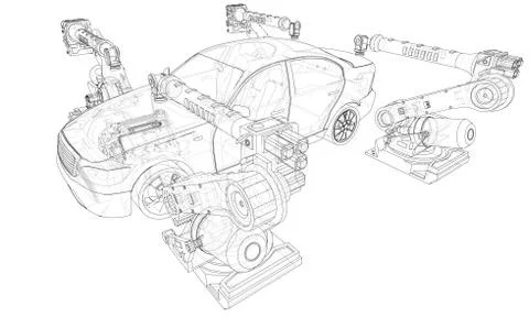 Assembly of motor vehicle. Vector Stock Illustration