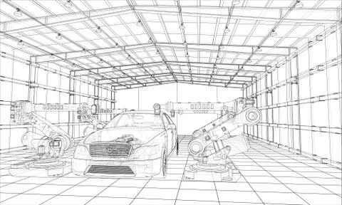 Assembly of motor vehicle. Vector Stock Illustration