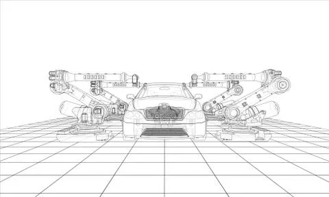 Assembly of motor vehicle. Vector Stock Illustration
