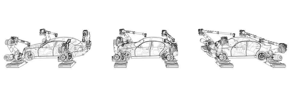 Assembly of motor vehicle. Vector Stock Illustration