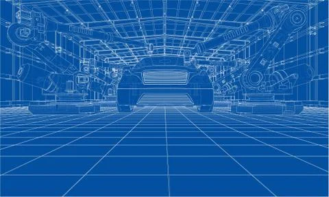 Assembly of motor vehicle. Vector Stock Illustration