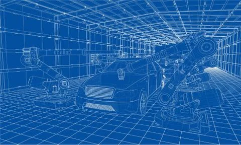 Assembly of motor vehicle. Vector Stock Illustration