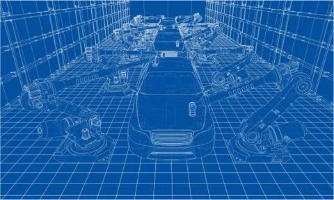 Assembly of motor vehicle. Vector 库存插图