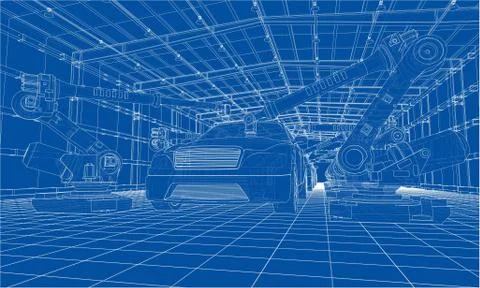 Assembly of motor vehicle. Vector Stock Illustration