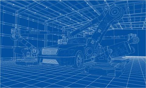 Assembly of motor vehicle. Vector Stock Illustration