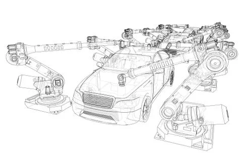 Assembly of motor vehicle. Vector Stock Illustration
