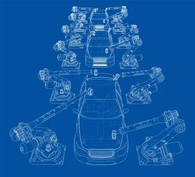 Assembly of motor vehicle. Vector Stock Illustration
