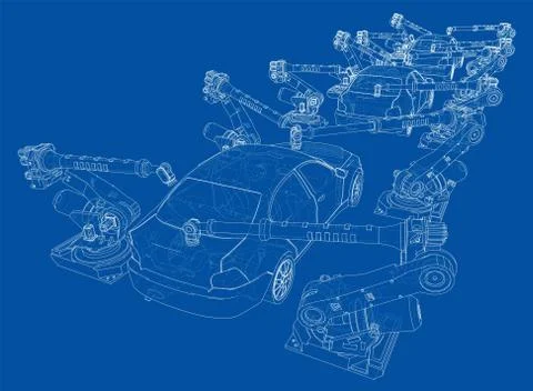 Assembly of motor vehicle. Vector Stock Illustration