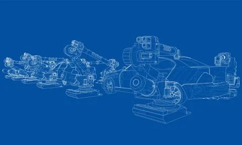 Assembly of motor vehicle. Vector Stock Illustration