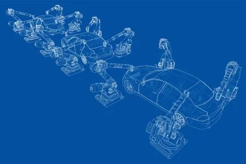 Assembly of motor vehicle. Vector 库存插图