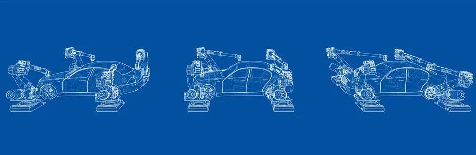 Assembly of motor vehicle. Vector Stock Illustration