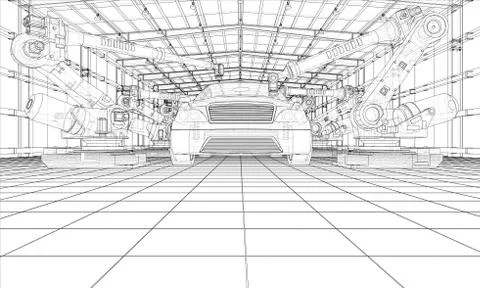 Assembly of motor vehicle. Vector Stock Illustration