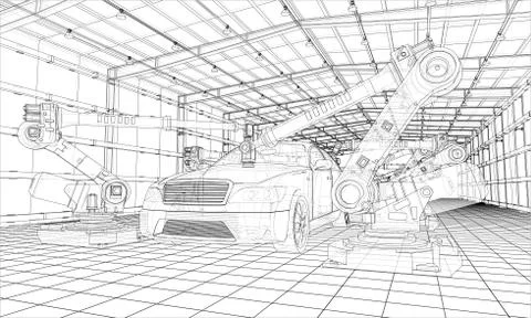 Assembly of motor vehicle. Vector Stock Illustration