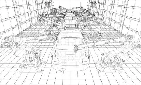 Assembly of motor vehicle. Vector 스톡 일러스트
