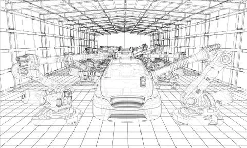 Assembly of motor vehicle. Vector 库存插图
