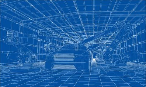 Assembly of motor vehicle. Vector Stock Illustration