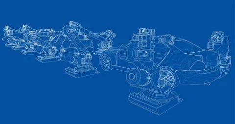 Assembly of motor vehicle. Vector Stock Illustration