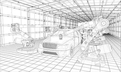 Assembly of motor vehicle. Vector Stock Illustration