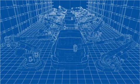 Assembly of motor vehicle. Vector Stock Illustration