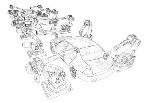 Assembly of motor vehicle. Vector Stock Illustration