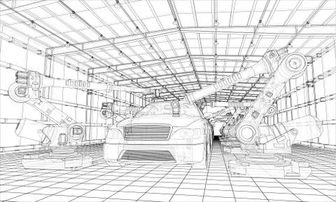 Assembly of motor vehicle. Vector Stock Illustration