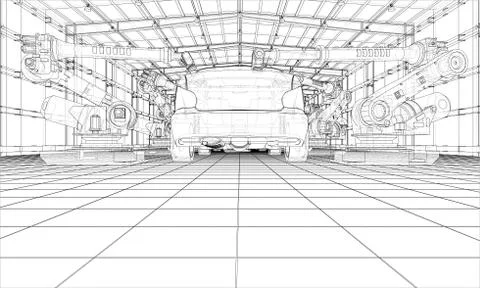Assembly of motor vehicle. Vector Stock Illustration