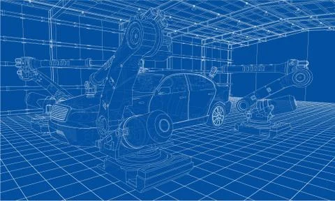 Assembly of motor vehicle. Vector Stock Illustration
