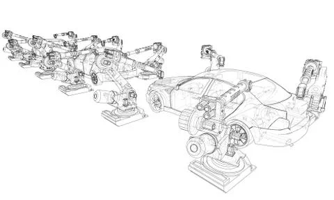 Assembly of motor vehicle. Vector Stock Illustration