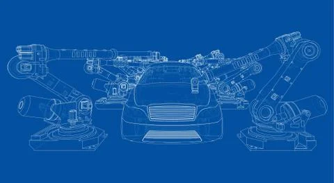 Assembly of motor vehicle. Vector Stock Illustration