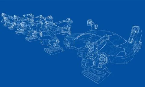 Assembly of motor vehicle. Vector Stock Illustration