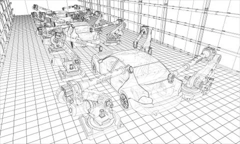 Assembly of motor vehicle. Vector Stock Illustration