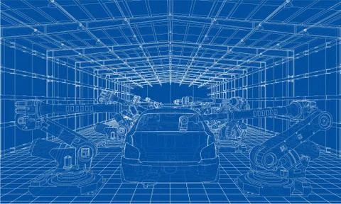 Assembly of motor vehicle. Vector Stock Illustration