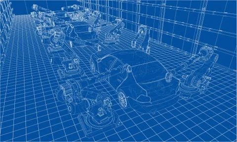 Assembly of motor vehicle. Vector Stock Illustration