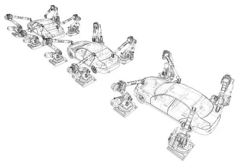 Assembly of motor vehicle. Vector Stock Illustration