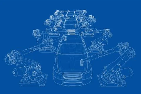 Assembly of motor vehicle. Vector Stock Illustration