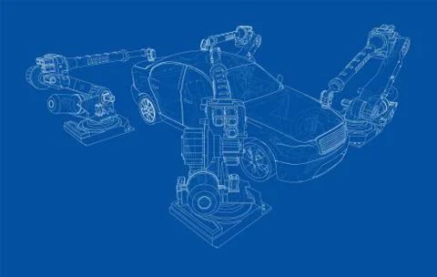 Assembly of motor vehicle. Vector Stock Illustration