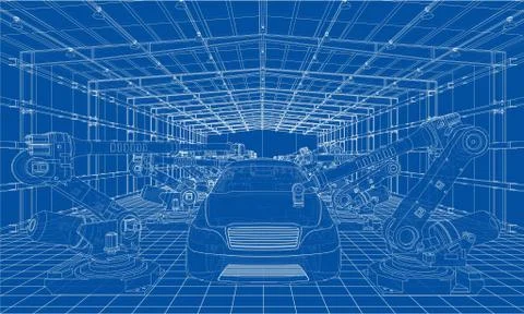 Assembly of motor vehicle. Vector Stock Illustration