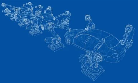 Assembly of motor vehicle. Vector Stock Illustration