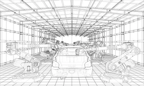 Assembly of motor vehicle. Vector Stock Illustration