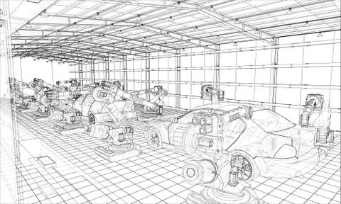 Assembly of motor vehicle. Vector Stock Illustration