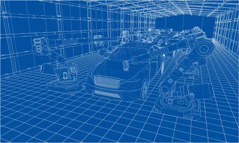 Assembly of motor vehicle. Vector Stock Illustration