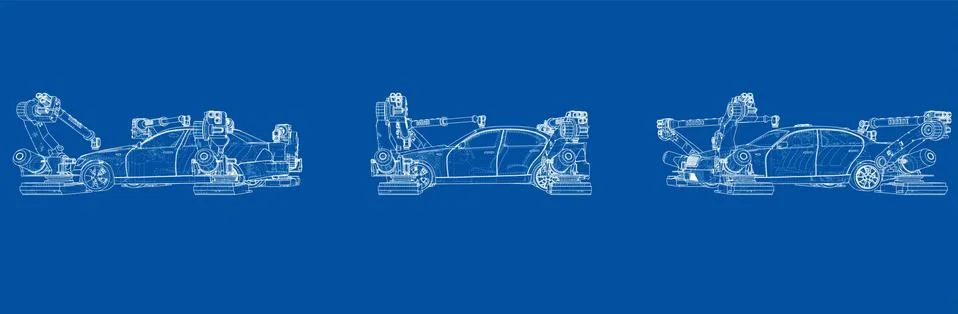 Assembly of motor vehicle. Vector Stock Illustration