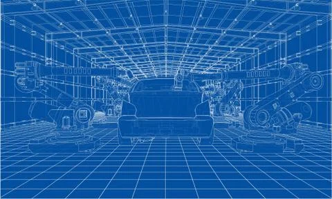 Assembly of motor vehicle. Vector Stock Illustration