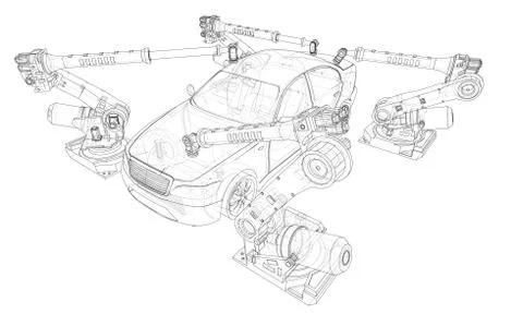 Assembly of motor vehicle. Vector Stock Illustration