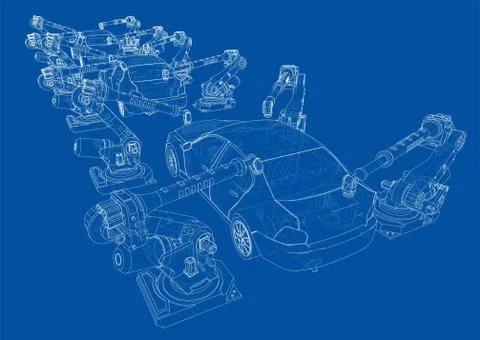 Assembly of motor vehicle. Vector Stock Illustration