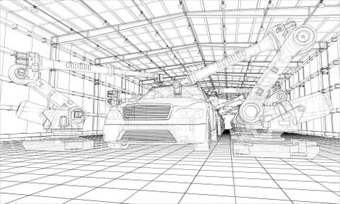 Assembly of motor vehicle. Vector イラスト素材