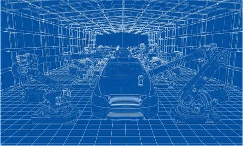 Assembly of motor vehicle. Vector Stock Illustration