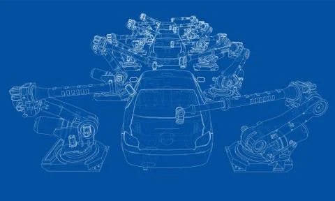 Assembly of motor vehicle. Vector Stock Illustration