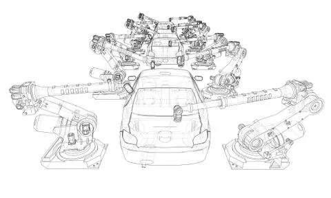Assembly of motor vehicle. Vector Stock Illustration
